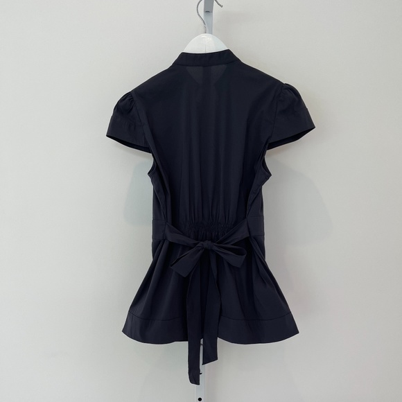 BCBG NAVY BLUE COTTON CAP SLEEVE BELTED COTTON TOP SMALL - Picture 8 of 16